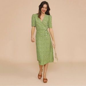 Rouje Gabin Dress Rosita Vert Midi Wrap Green FR 36 US 4 S Floral Summer